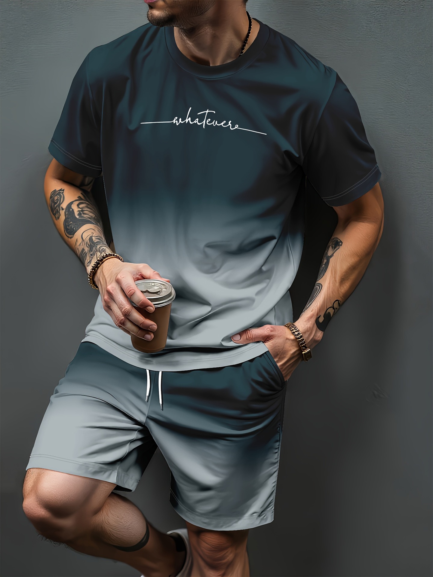 Summer Clothing Items - Degrade Mektup Desen 3D Baskı Eşofman