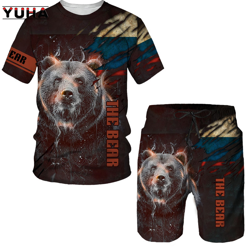 Summer Clothing Sets Women - Yaz Ayı 3D Baskılı erkek tişört