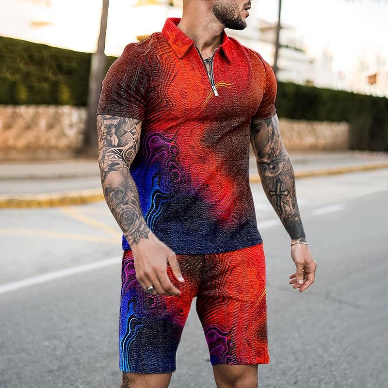 Summer Clothing Styles Men - Yazlık Fermuarlı Polo Yaka Tişört Takım