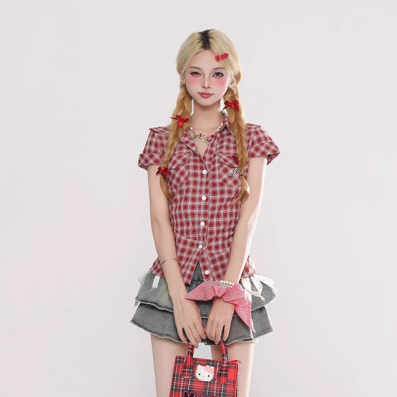 Summer Goth Clothing - Harajuku Vintage Gotik Ekose Gömlek Kadın