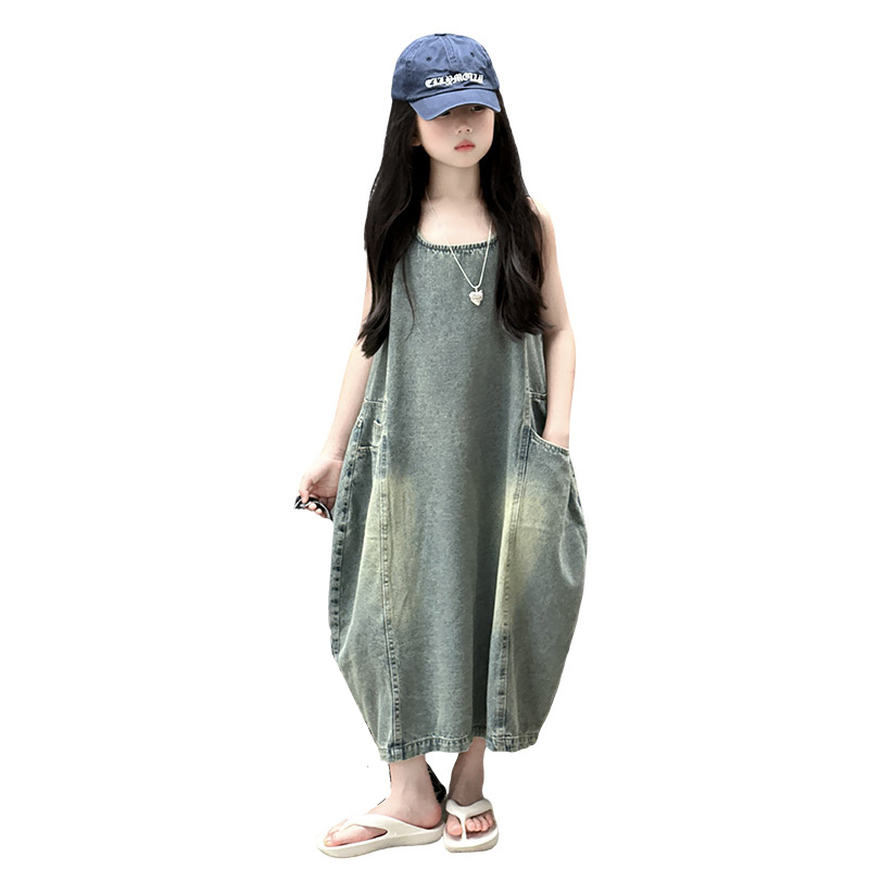 Quality Summer Clothing - Vintage Mavi Çocuk Kız Yüksek Kaliteli