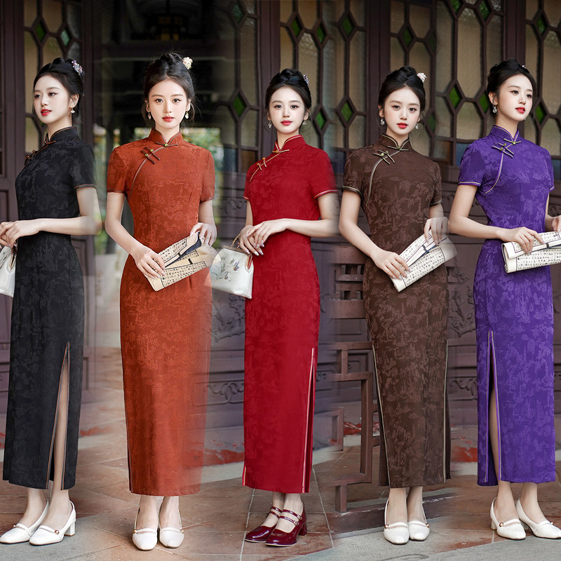 Summer Clothes - Yeni Cheongsam Uzun Elbise Mizaç Kırmızı