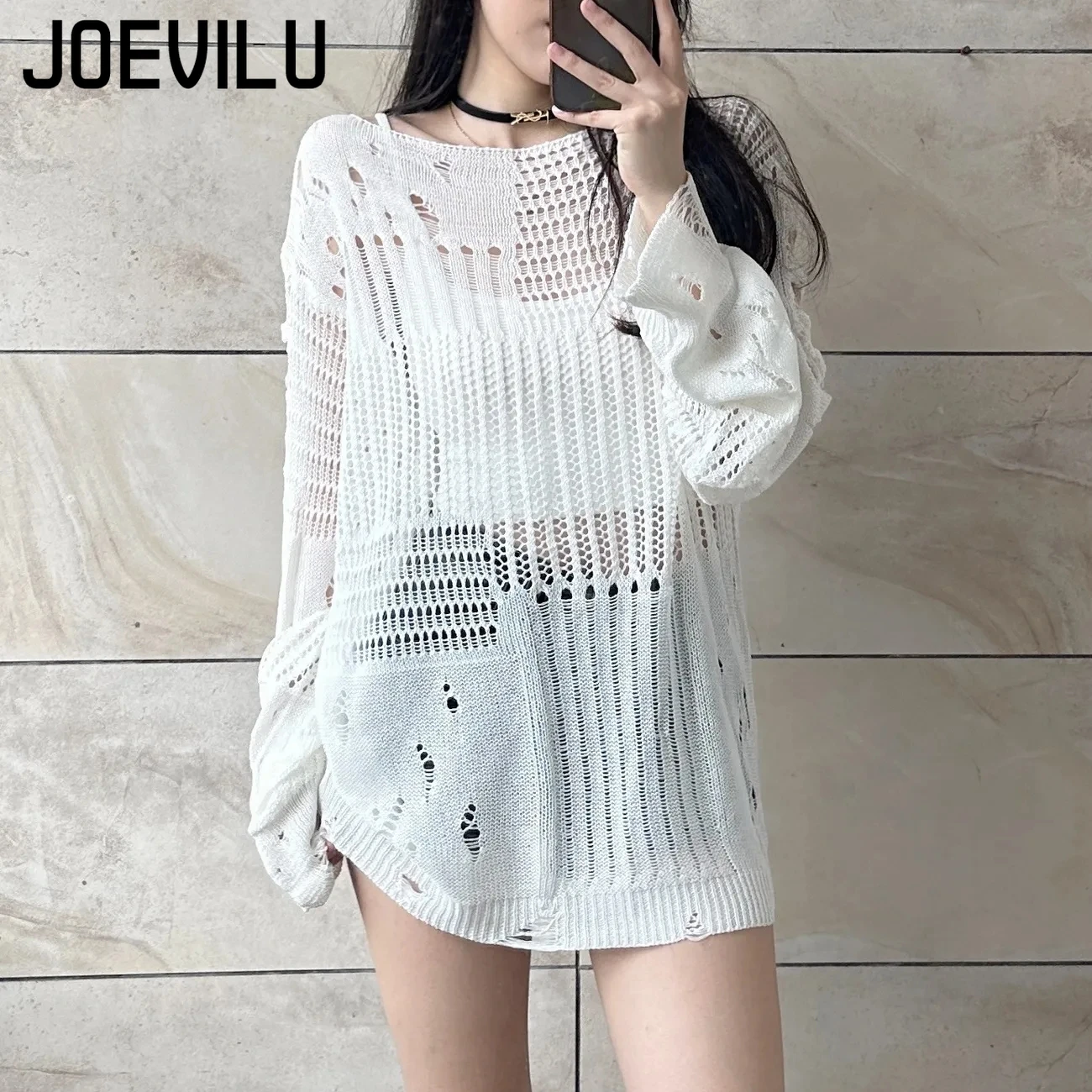 JOEVILU Içi Boş Örgü Bluz Yaz  - Summer Goth Clothing incelemesi ve fiyatı