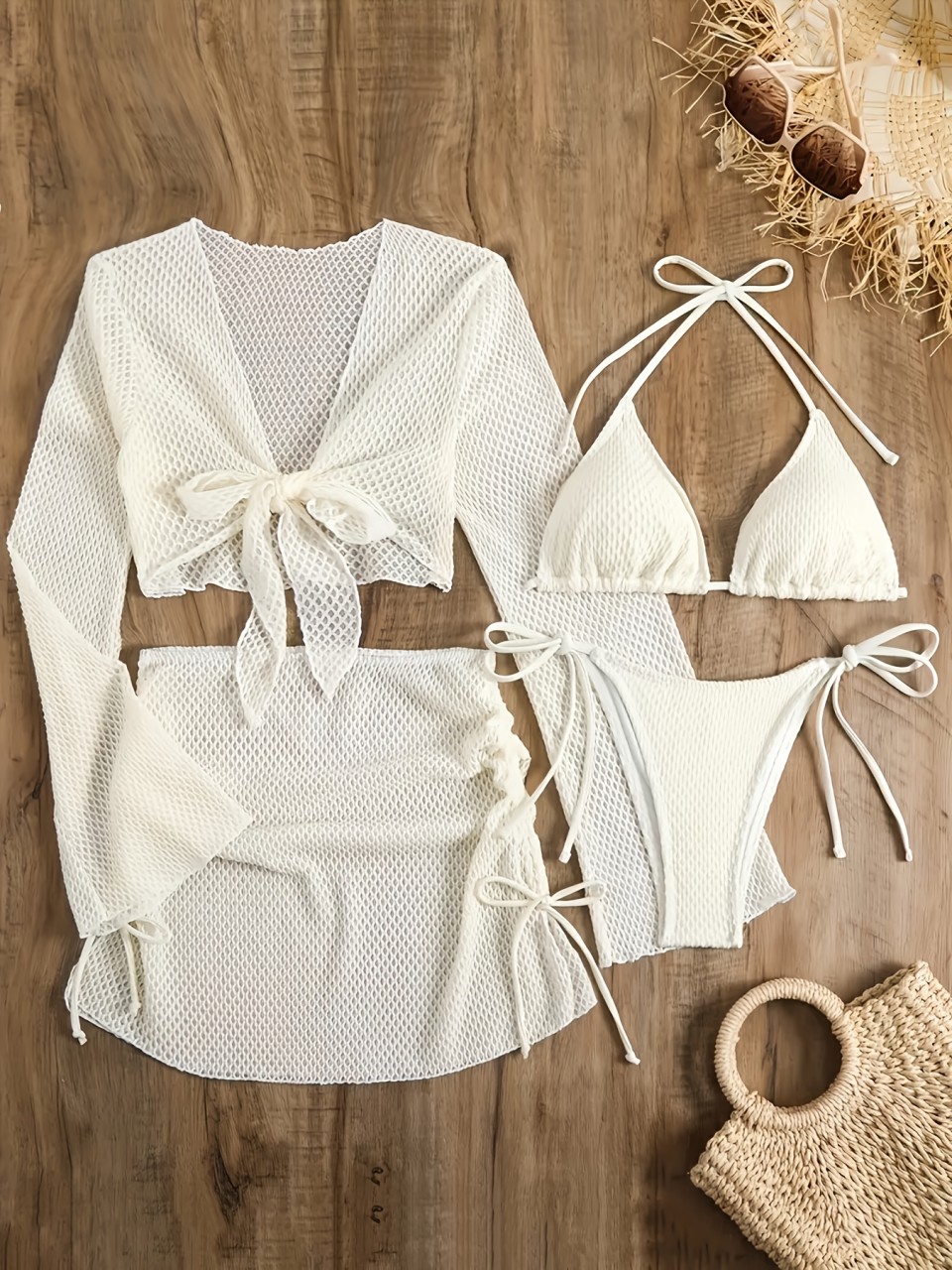 4 Parça Halter Bikini Takımı 2 - Swim Cover Up Mesh incelemesi ve fiyatı